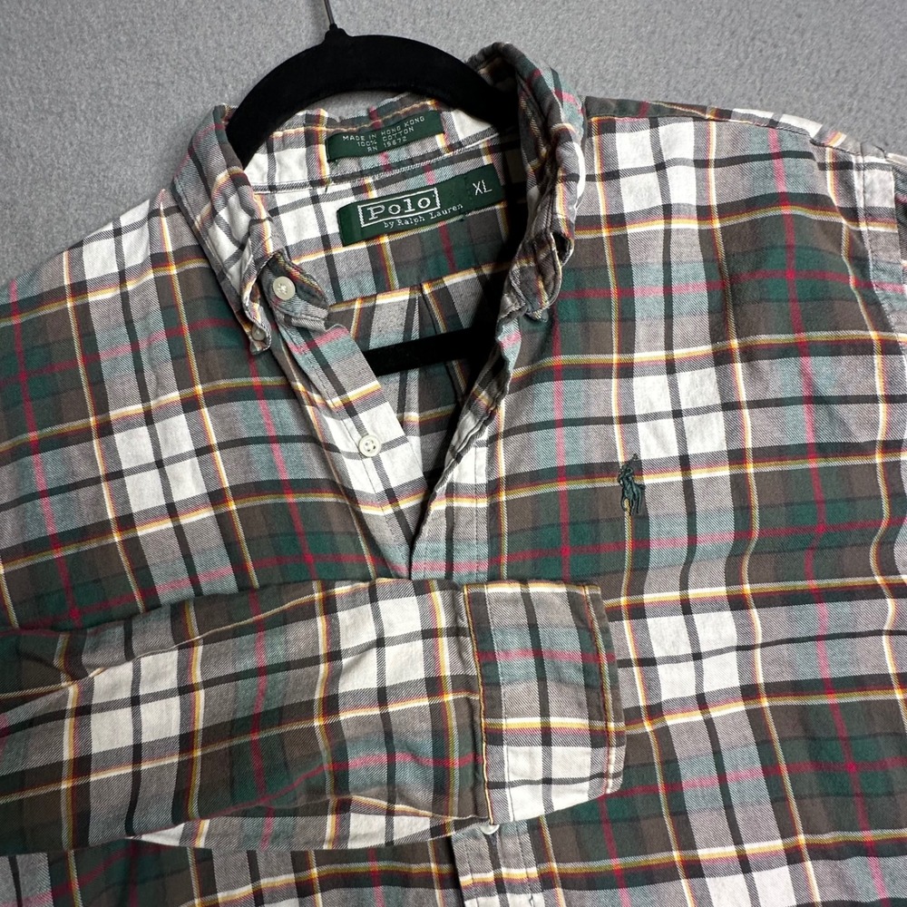 Polo Ralph Lauren Mens Plaid Button Down Shirt‎ XL Green Brown Classic Fit